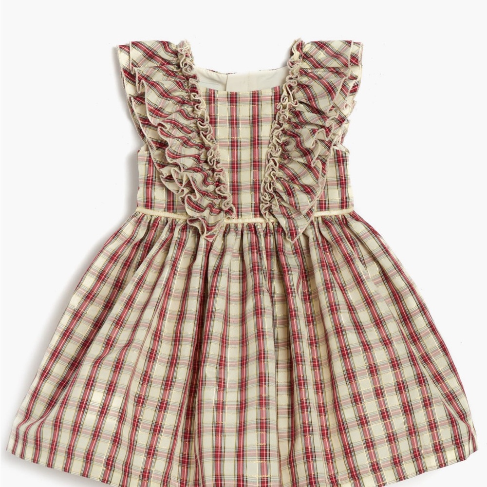 Pippa & Julie Victoria Plaid Ruffle Dress- Red and Cream